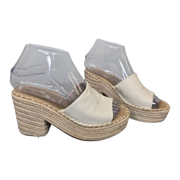Top Moda Women's 5.5 Ivory Cream Espadrille Chunky Heel Mules Sandals - Picture 3 of 16